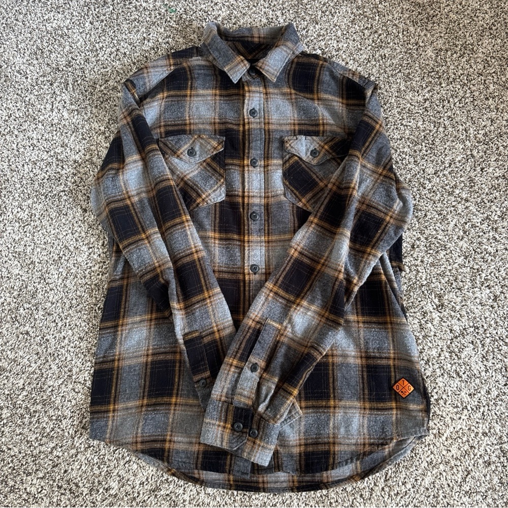 Off The Grid Flannel Shirt Mens S Gray Plaid Long Sleeve Button Front Cotton
